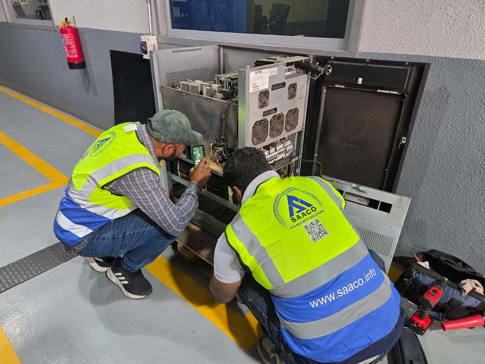SAACO technicians on industrial UPS installation
